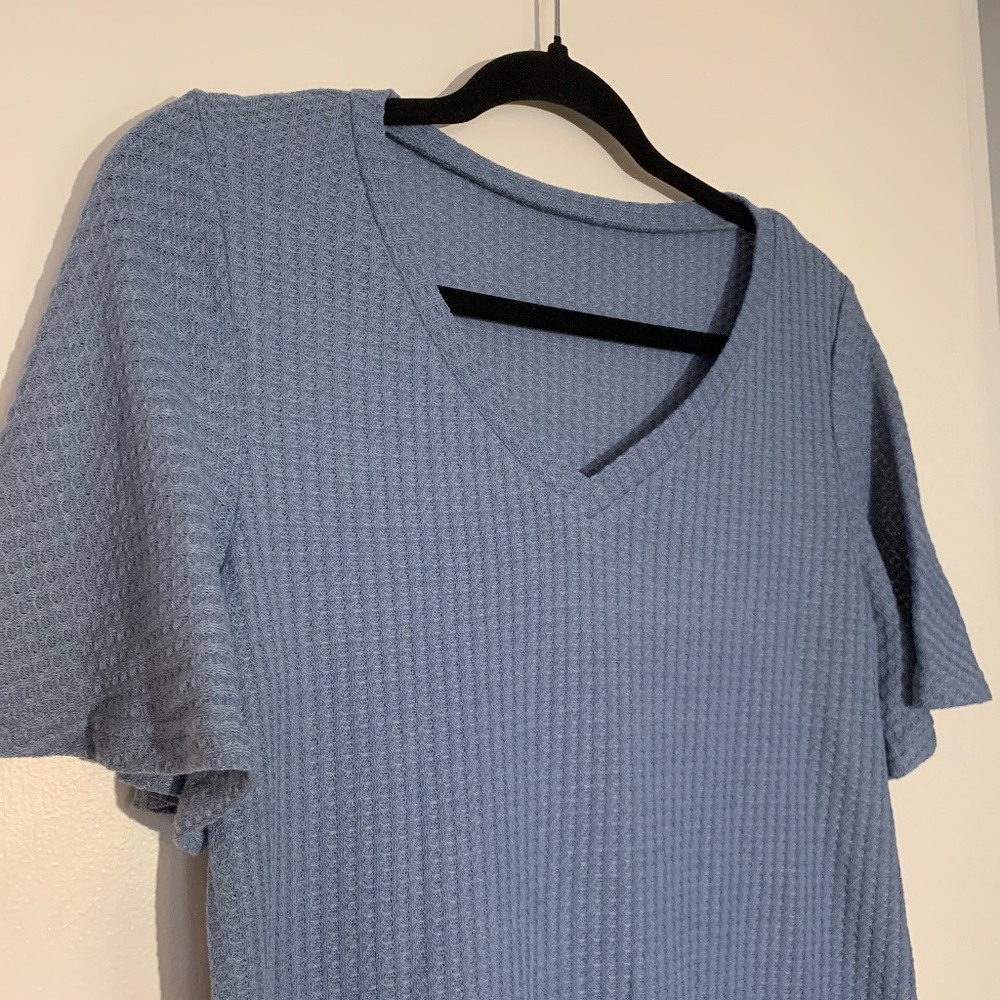 Light Blue Short Sleeve Waffle Top